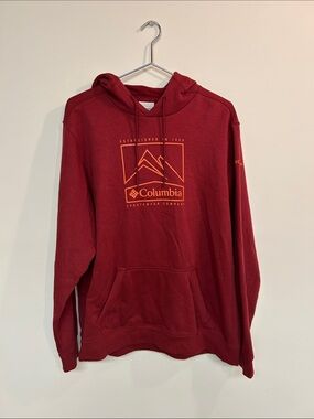 Columbia Men's Burgundy Hooded Sweatshirt with Orange Logo